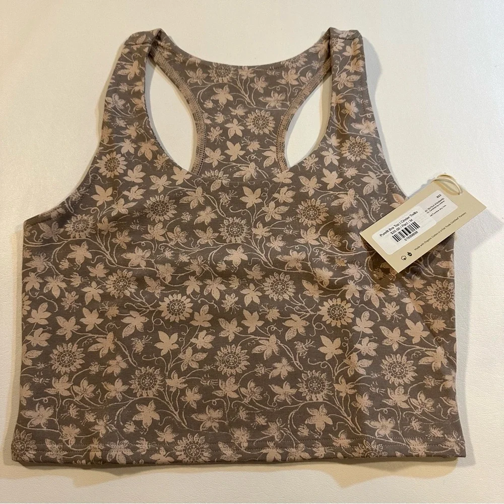 NWOT Pact Cinder Trellis Floral Print Organic Cotton Blend Racerback Crop Top - Picture 3 of 12